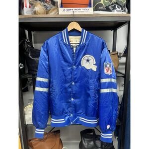Vintage 1980s Shain Of Canada NFL Dallas Cowboys Blue Satin Bomber Jacket Size L